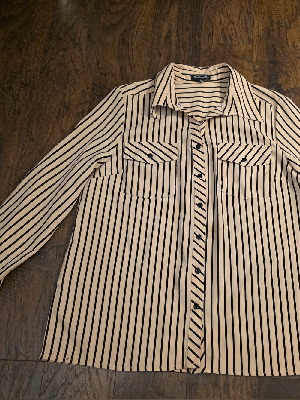Notations Petite Striped Blouse in Cream and Black